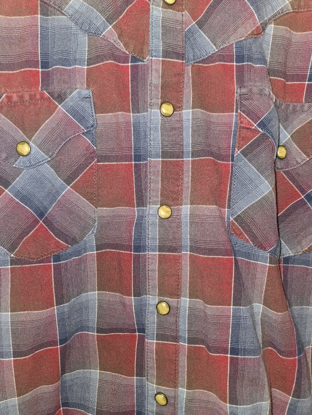 Wrangler Red and Blue Plaid Western Snap Shirt, Size Large - Picture 7 of 9